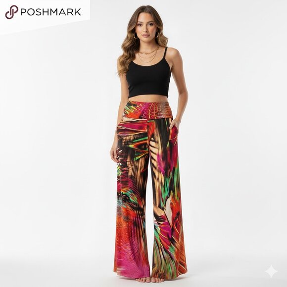 Vibrant Multicolor Wide-Leg Palazzo Pants - Picture 1 of 4